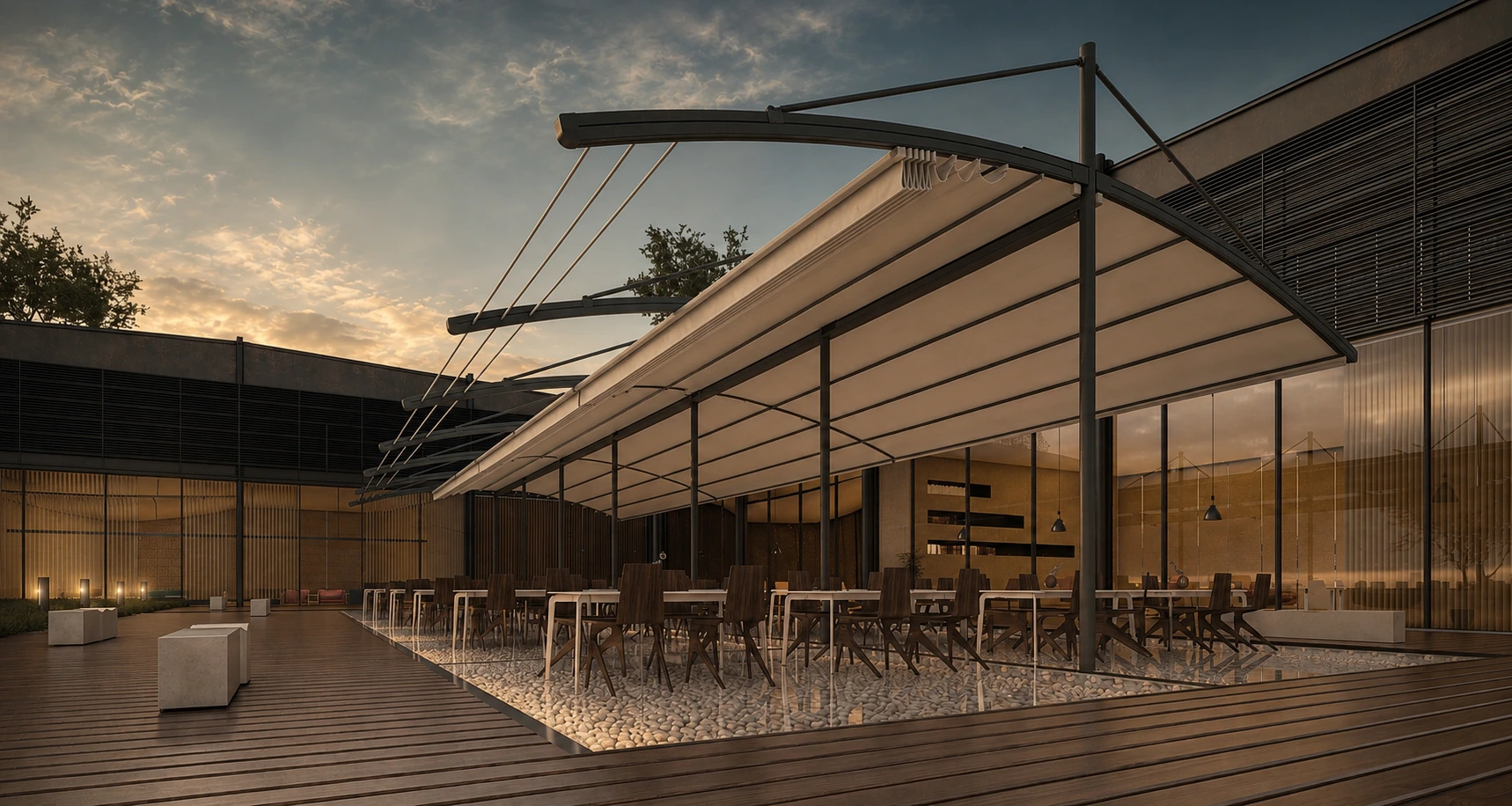 TEXTURA — retractable canopy. Cinematic recreation of the catalog view.