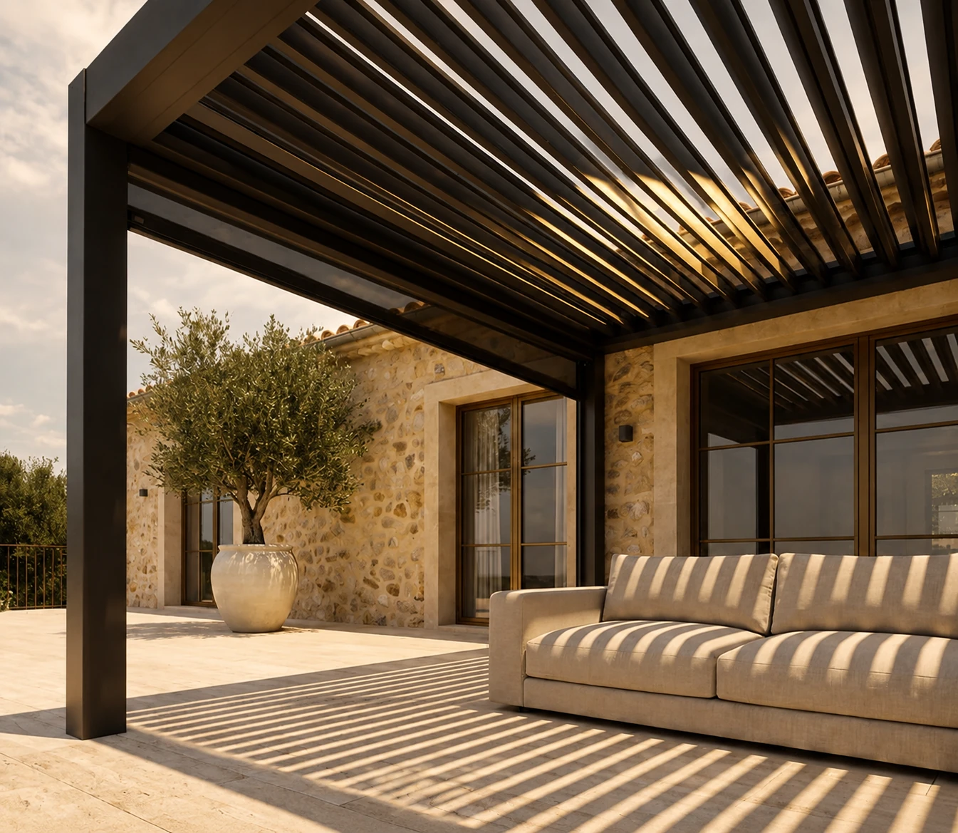 VENTO — warm terrace. Cinematic recreation of the catalog view.